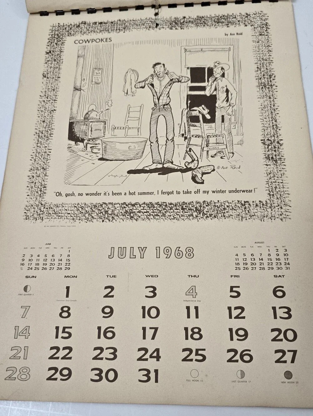 Vintage 1968 Cowboy Calendar Ace Reid Western Ranch Humor Calendar Rustic